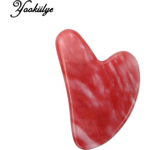 1pc Heart-shaped Synthetic Red Pomegranate Crystal Guasha Scraper Facial Massager Unnatural Jade Guasha Board Face Lift Slimming