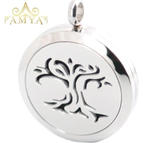 10pcs Tree of Life Aromatherapy Essential Oil Surgical Stainless Steel Perfume Diffuser Locket Necklace Pendant Free 20pcs Pads