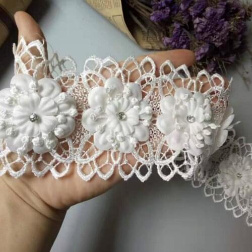 10x White Flower Crystal Multilaye Embroidered Fabric Lace Ribbon Applique Handmade DIY Lace Trim Wedding Dress Sewing Craft