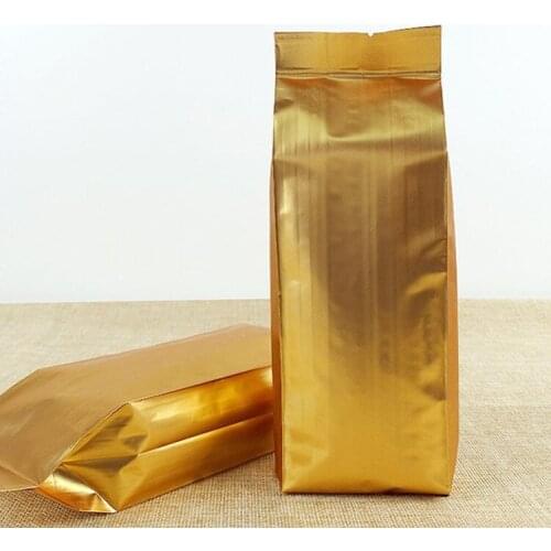 100pcs Side Gussets Gold Aluminum Foil Bag Coffee Beans Metallic Gold Bags Open Top Heat Seal Bag Tea Storage Bag