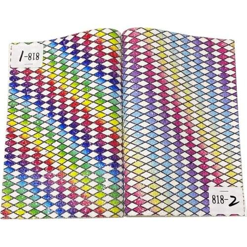 Diamond Plaid Colorful Printed Chunky Glitter Faux Synthetic Leather Fabric Sheet for Making Shoe/Bag/DIY Accessories/Hair Bow