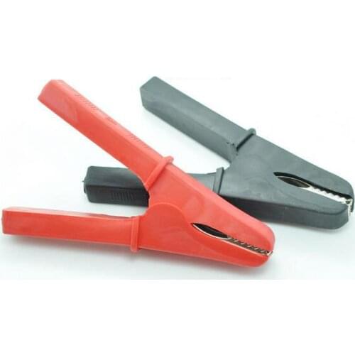 2 x Red Black Plastic Handle Insulated Alligator Clips Clamp 100A 2000V