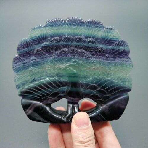 370g Natural colorful fluorite Carved Peacock stone specimen JX16