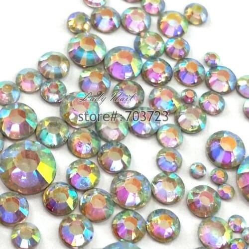 400 pcs 2mm - 6mm Mix Size AB Color Resin Acrylic Round Rhinestone Flatback Crystal Rhinestones Nail Art Decoration N22