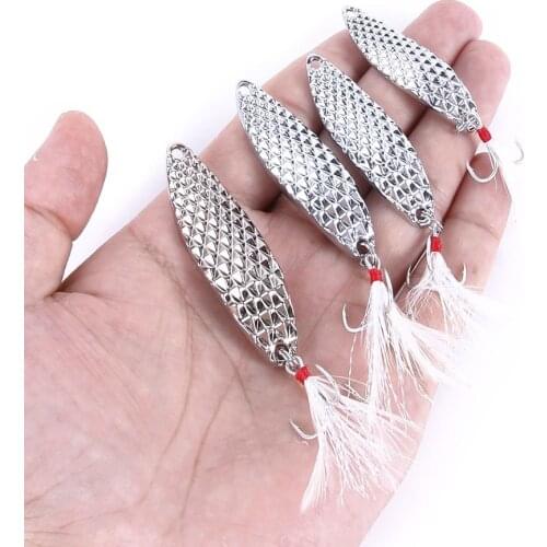 5Pcs Metal Spinner Spoon Fishing Lure 7g 10g 15g Gold Silver Rotating Hard Baits For Trout Pike Peche Feather Treble Hook Tackle