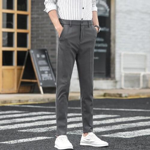 Brand 2021 Spring Summer Pants Mens Fashion Casual Elastic Long Trousers Male Straight Gray Business suit trousers Size 28-36