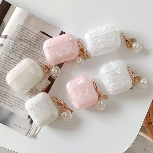 Luxury 3D Pearl Shell Heart KeyChain Bracelet Earphone Case For Airpods 1 2 3 Soft Cases for AirPods Pro Bluetooth Headset Box