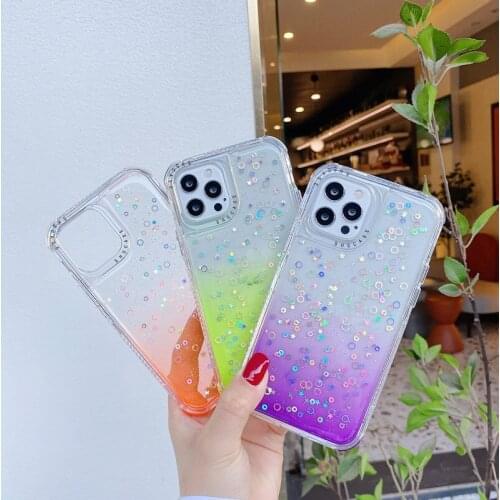 For iPhone 12 11 Pro Max Xs Xr 7 8 Plus Bling Glitter Star Gradient Phone Case TPU Protective Shockproof Cover