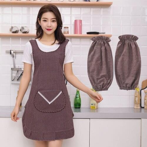 Pure cotton apron womens household kitchen waterproof Korean style fashion cute restaurant work strap type cooking oil-proof