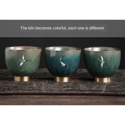 Coarse Pottery Kiln Baked Revitalizing Copper Sole Cup Retro Ceramic Kung Fu Tea Cup Large Size Master Cup Personal Cup Tea Cup