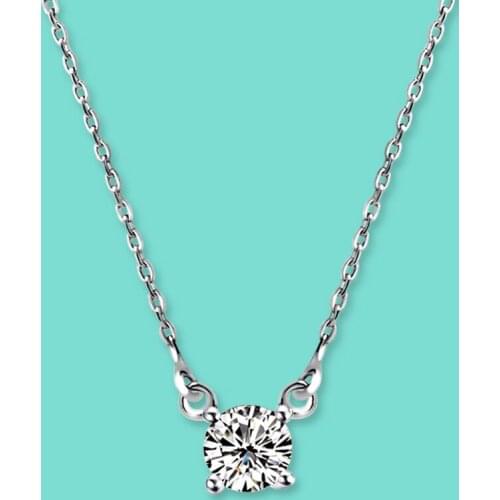 Exquisite 925 Silver Necklace Womens OL Style Shin Zircon Pendant Silver O Chain 43CM Length Noble Jewelry Valentines Day Gift