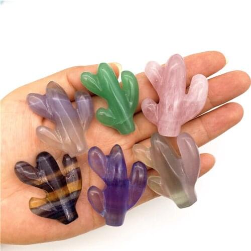 Beautiful 1PC Natural Mini Pink Crystal Aventurine Fluorite Cactus Carving Crystal Quartz Figurine Healing Natural Crystals