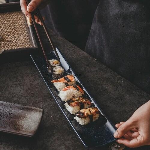 Creative Rectangular Sushi Plate Japanese Long Plate Black Simple Long Plate Restaurant Tableware Supplies