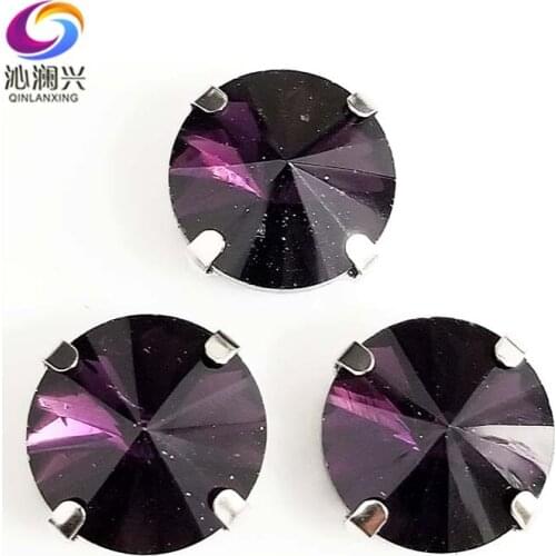 Round shape Silver bottom Deep purple AAA glass crystal four claw rhinestone,flatback sew on stones,diy/apparel accessories