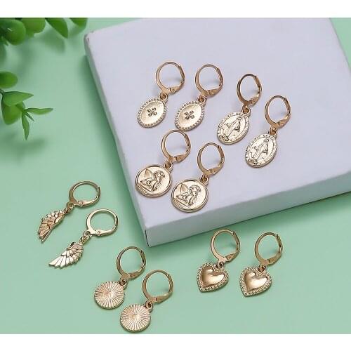 Summer Gold Color Pendant Earrings For Women 2021 Trend Heart Carving Earrings Set Vintage Lot Party Geometric Unusual Jewelry