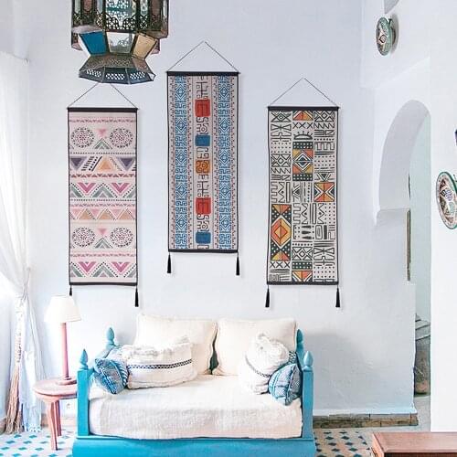 Fashion Bohemia National Style Geometric Pattern Bedroom Bedside Tapestry Cotton and Linen Background Wall Decoration Tapestry