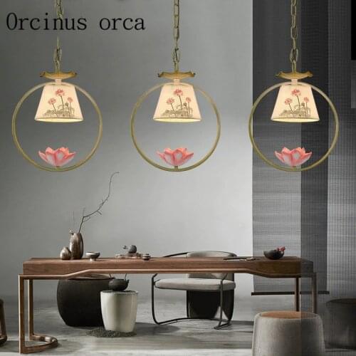 New Chinese lotus single chandelier restaurant hallway lobby balcony Southeast Asia Creative Chandelier free shipping