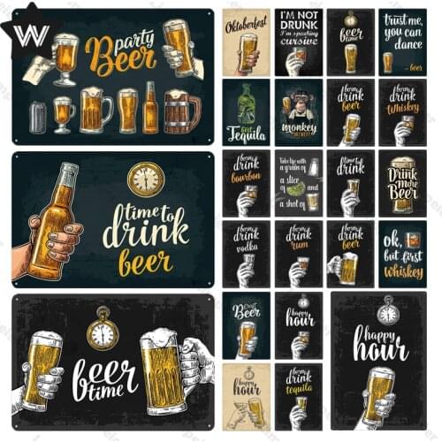 Happy Beer Time Tin Plaque Vintage Metal Sign Drink More Beer Tin Plate Retro Style Wall Stickers Wall Art Beer Metal Decor Club