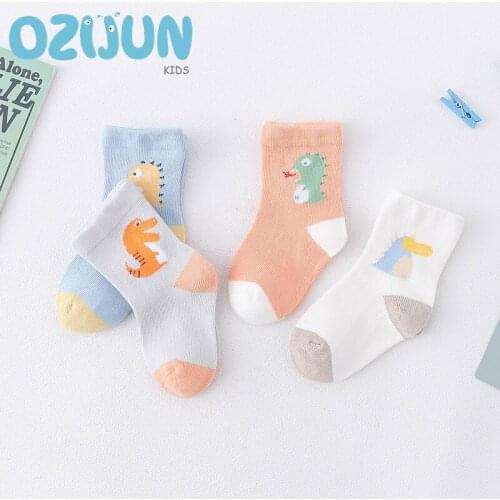 Autumn Winter New Soft 40S Combed Cotton High Quality Baby Socks 0-3 Years Seamless Infant Socks Newborn Socks Cartoon Dinosaur