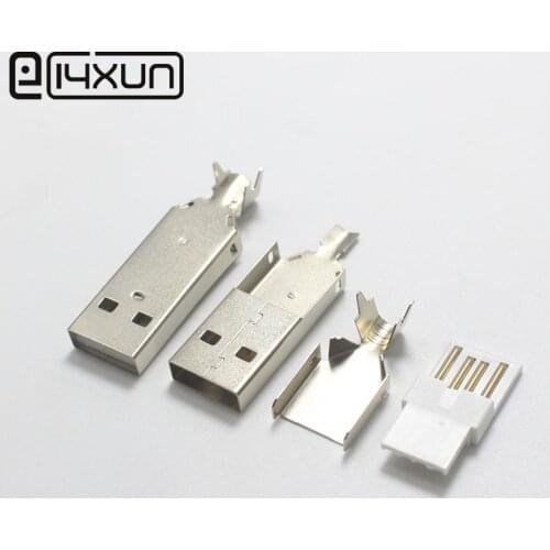 5sets USB 2.0 Type A Welding Type Male Plug Nickel Plated Connectors usb-A Tail Socket 3 in 1 DIY Adapter