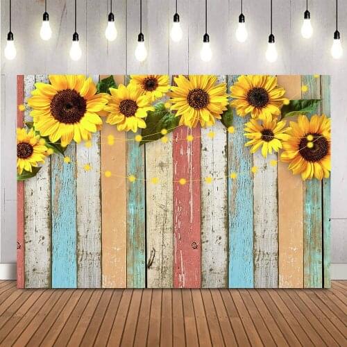 Sunflower Wood Board Backdrop Rustic Wooden Birthday Portrait Photo Background Baby Shower Party Supplies Banner Wedding Props