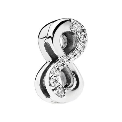 Genuine 925 Sterling Silver Charm Reflexions Sparkling Infinity Clip With Crystal Beads Fit Pan Bracelet & Bangle Jewelry