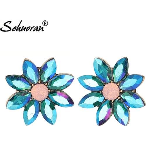 Sehuoran Crystal Stud Earrings Fashion Luxury Stone Rhinestone Statement Ears Design Jewelry Big Gem Women Wedding Bridal