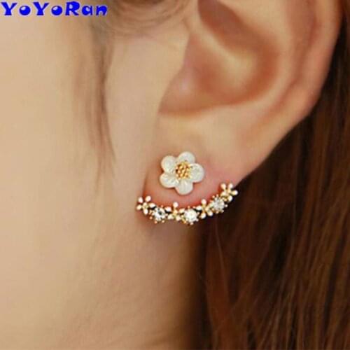 1 pair rhinestone flowers stud earrings for woman cute gold silver rose gold daisy flake plant girl earring jewelry gift