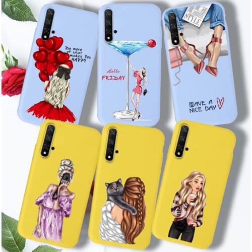 For Huawei P30 Pro Lite P Smart 2019 Y9 Prime Z NOVA 5T Honor 20 Pro Lite 20S Honor 10 9X Case Cover Silicone Bumper Coffee Girl