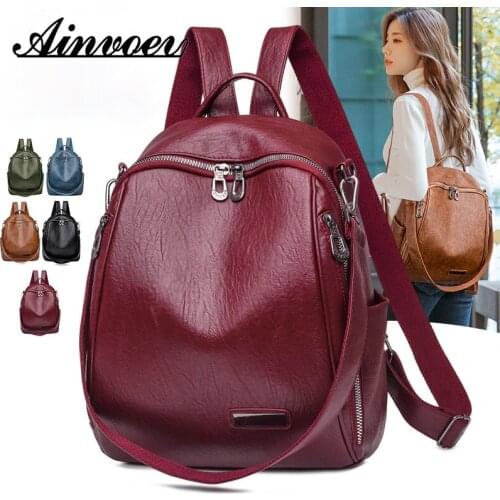 Ainvoev 2021 Summer New Large Capacity Shoulder Bag Womens Backpack Soft Leather Girl School Bag Travel Backpack