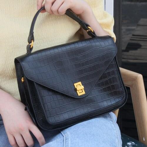 Retro Messenger Bags For Women Genuine Leather Designer Handbags Alligator Design Commute Briefcase Bag Female Shoulder Satchel