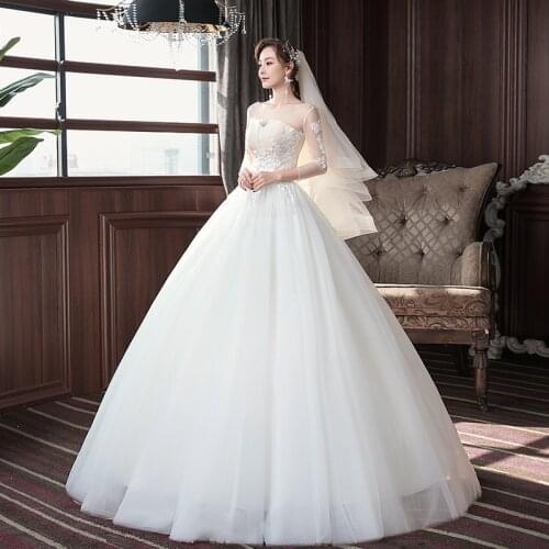 Light Champagne Wedding Dress Ball Gowns 2020 Bridal Half Sleeve Plus Size Lace Up Wedding Dressesvestido De Noiva
