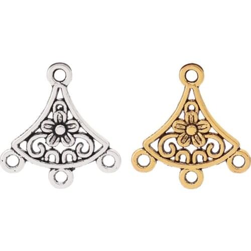 30 x Tibetan Silver/Gold Flower Chandelier Connectors Charms Pendants for Earrings Jewelry Making Findings 20x19mm