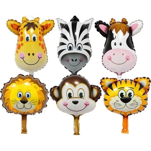 6pc/set mini Jungle Animal foil Balloons Tiger Lion monkey zebra deer cow Helium Ballon birthday wedding party decoration Globos