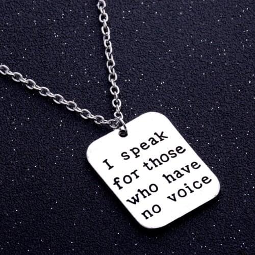 I Speak For Those Who Have No Voice Pendant Chain Necklace Veterinary Vet Tech Animal Rescue Veterinarian Dog Lover