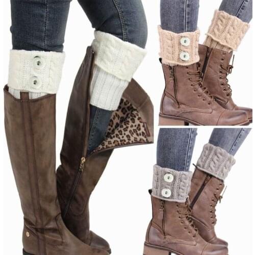 Winter Girls Women Trendy Knitted Snap Button Charms Lace Leg Warmers Trim Boot Cuffs knee Socks For 18mm Snaps Jewelry