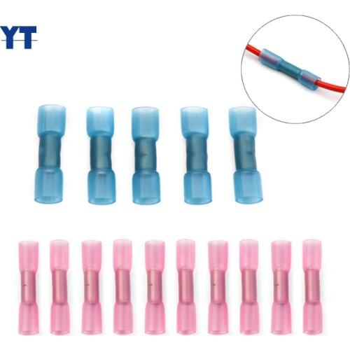 100PCS 2 Sizes AWG 22-18 16-14 Heat Shrink Electrical Crimp Splice Terminals Wire Cable Butt Connectors 2.5-0.5mm