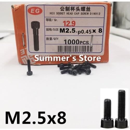 100pcs/lot DIN912 M2.5 Alloy Steel Screw Hex Socket Head Cap Screw M2.5*8mm black screw bolt