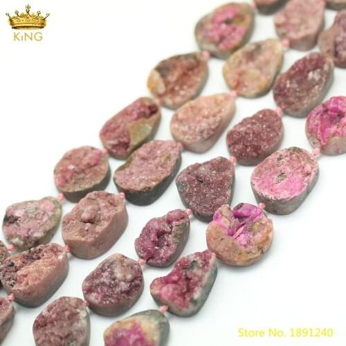 15.5Inch/Strand Natural Drusy Druzy Roses Pink Quartz Slab Loose Beads, Irregular Middle Drilled Slice Charms Beads Pendant
