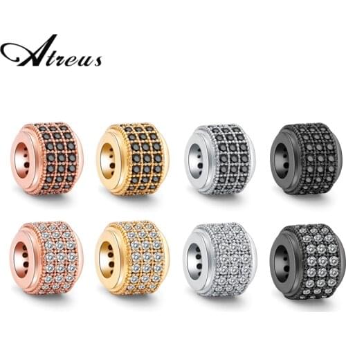3 Rows Black White Cubic Zirconia Beads Big Hole Round Bead Copper Loose Spacer Small Beads For Jewelry Making DIY Accessories