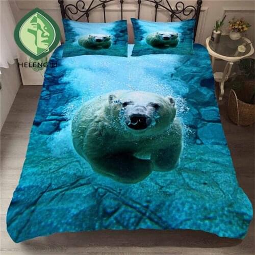 HELENGILI 3D Bedding Set Polar Bear Print Duvet Cover Set Lifelike Bedclothes with Pillowcase Bed Set Home Textiles #BJX-03