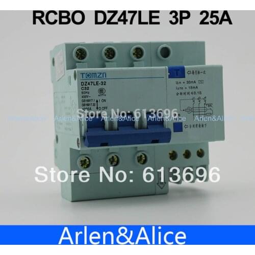 3P 25A DZ47LE-32 400V~ Residual current Circuit breaker with over-current and Leakage protection RCBO