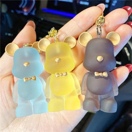 4 colors Trendy Transparent Bow Tie Bear Key Chain Women Cute Animal Keychain Car Keyring