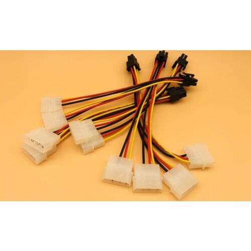 5pcs Dual 4 Pin to 6 Pin Molex PCI-E External Graphics Card Power Cable Converter Adapter High Quality for BTC Miner Mining
