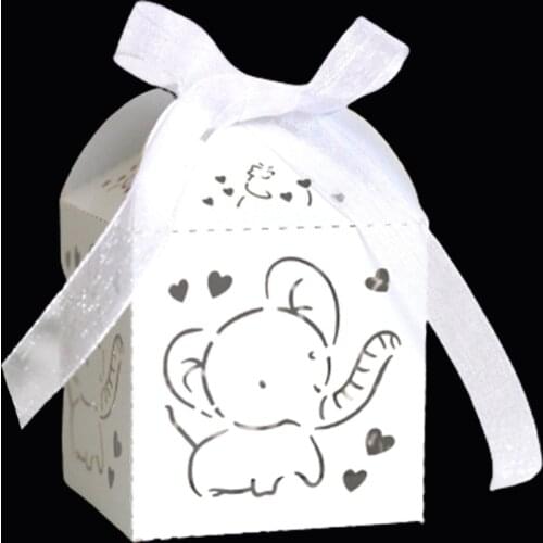 50Pcs Elephant Laser Cut Wedding Favors Gift Box DIY Hollow Candy Boxe With Ribbon Baby Shower Engagement Wedding Party Decor