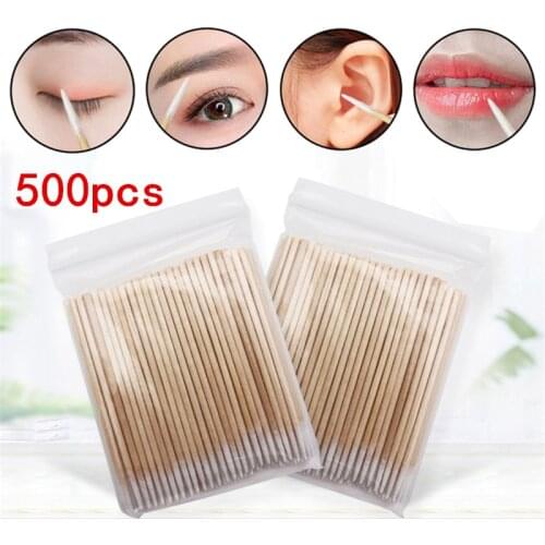 500pcs Wooden Cotton Swabs Stick for Ears Cleaning Eyebrow Lips Eyeliner Tattoo Makeup Cosmetics Tools Jewelry Clean Sticks Buds