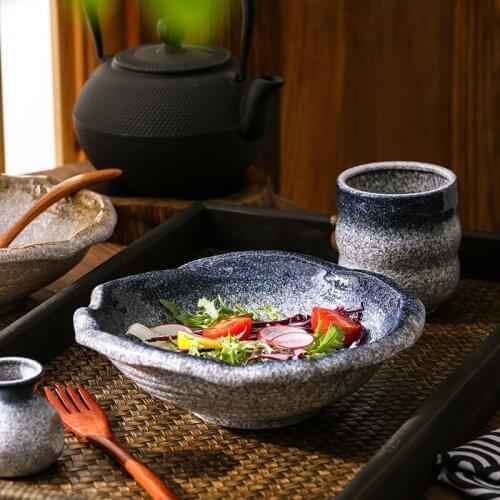9 inch Japanese special-shaped ceramic bowl fruit salad bowl vegetable rice bowl watermark household ramen noodle bowl soup bowl