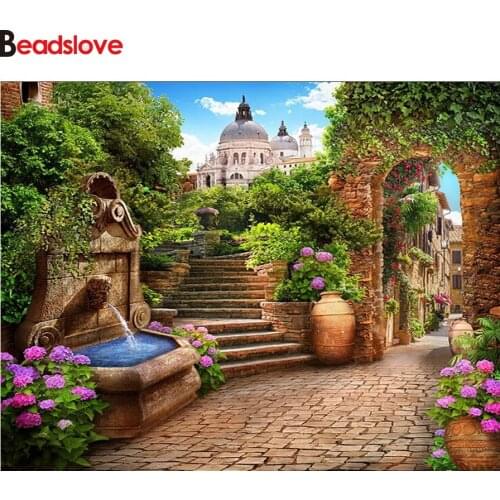 Diamond Embroidery European Garden flower Scenery 5D DIY Diamond Painting Full SquareRound drills Mosaic Wall Art Decoration