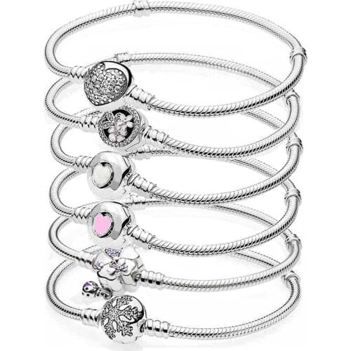 Free Shipping Moments Flower Daisy Snowflower Bloom Shining Snake Chain Bracelet Fit Original Charm For Women DIY Jewelry