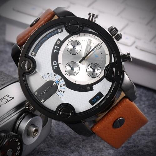 Big Black Case Men Watch Luxury Brand Cagarny Fashion Mens Quartz Watches Man Clock Date Real Leather Strap Relogio Masculino